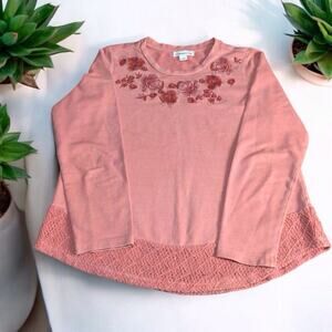 Coldwater Creek 100% Cotton Floral Embroidered Top With Lace Bottom Size PS